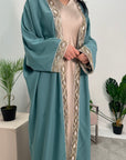 Arianna Aqua Sequin Trim Modest Abaya Kimono Jacket