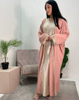 Arianna Pink Sequin Trim Modest Abaya Kimono Jacket