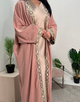 Arianna Pink Sequin Trim Modest Abaya Kimono Jacket