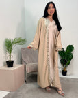 Arianna Beige Sequin Trim Modest Abaya Kimono Jacket