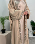 Arianna Beige Sequin Trim Modest Abaya Kimono Jacket