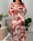 Faryal Bronze Tie Dye Flare Sleeve Dress