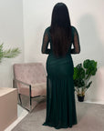 Ru Emerald Green Mesh Ruched Mermaid Dress