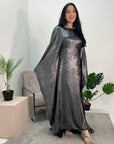 Rabia Charcoal Metallic Elasticated Batwing Kaftan Dress