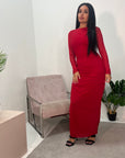 Vana Red Plain Side Ruched Mesh Dress