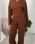 Ahura Brown V Neck Wrap Over Co Ord