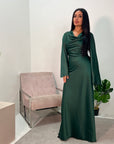 Aurora Emerald Green Cowl Neck Satin Tie Back Dress