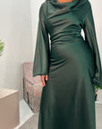 Aurora Emerald Green Cowl Neck Satin Tie Back Dress