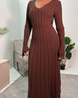 Diya Chocolate V Neck Ribbed Tie Back Knitted Dress