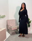 Diya Black V Neck Ribbed Tie Back Knitted Dress