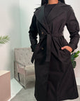 Azita Black Premium Quality Belted Plain Trench Coat