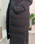 Ajla Black Premium Belted With Hood Puffer Long Jacket Coat