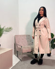 Taya Beige PU Faux Leather Trench Coat