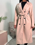 Taya Beige PU Faux Leather Trench Coat