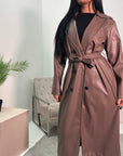 Taya Mocha PU Faux Leather Trench Coat