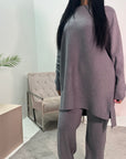 Sanne Grey Premium Fine Knit Jumper & Trouser Co ord Set