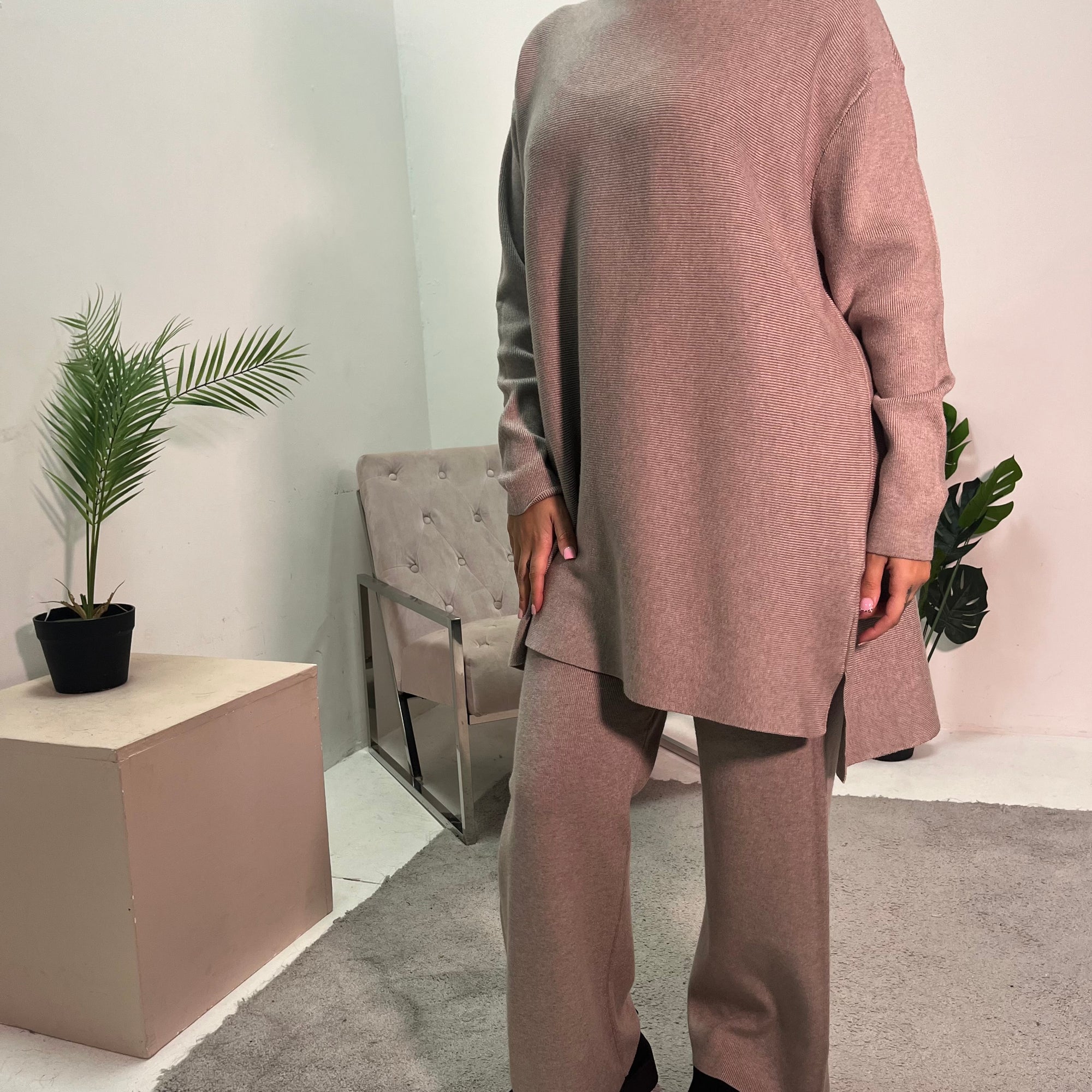 Sanne Mocha Premium Fine Knit Jumper &amp; Trouser Co ord Set