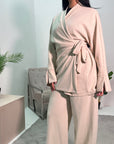 Fina Cream Soft Ribbed V Neck Side Tie Co ord Set