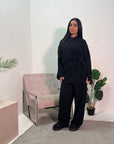 Fina Black Soft Ribbed V Neck Side Tie Co ord Set