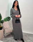 Mari Grey V Neck Knit Sweater Dress