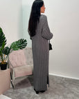 Mari Grey V Neck Knit Sweater Dress