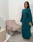 Levani Emerald Green Wrap Tie Modes Dress