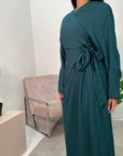 Levani Emerald Green Wrap Tie Modes Dress