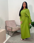 Levani Lime Green Wrap Tie Modes Dress