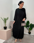 Guli Black Satin Drape Detail Long Dress