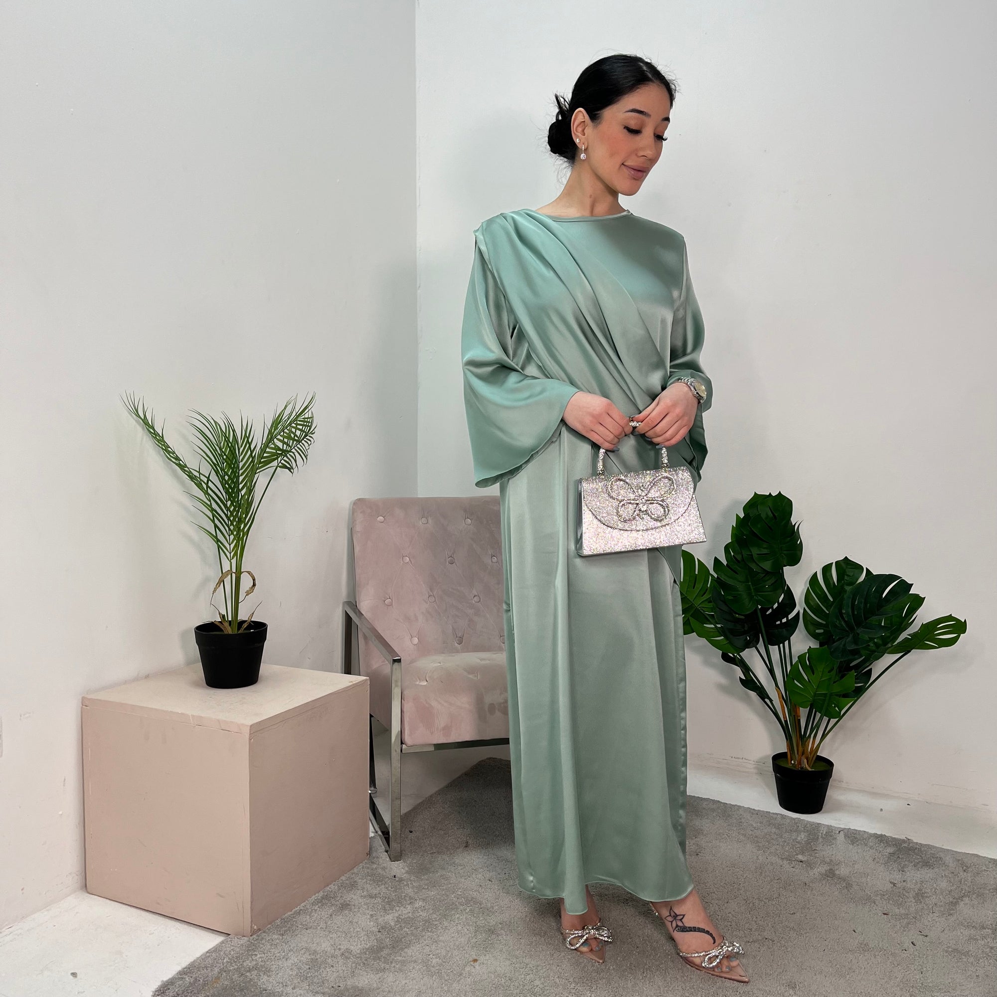 Guli Mint Satin Drape Detail Long Dress