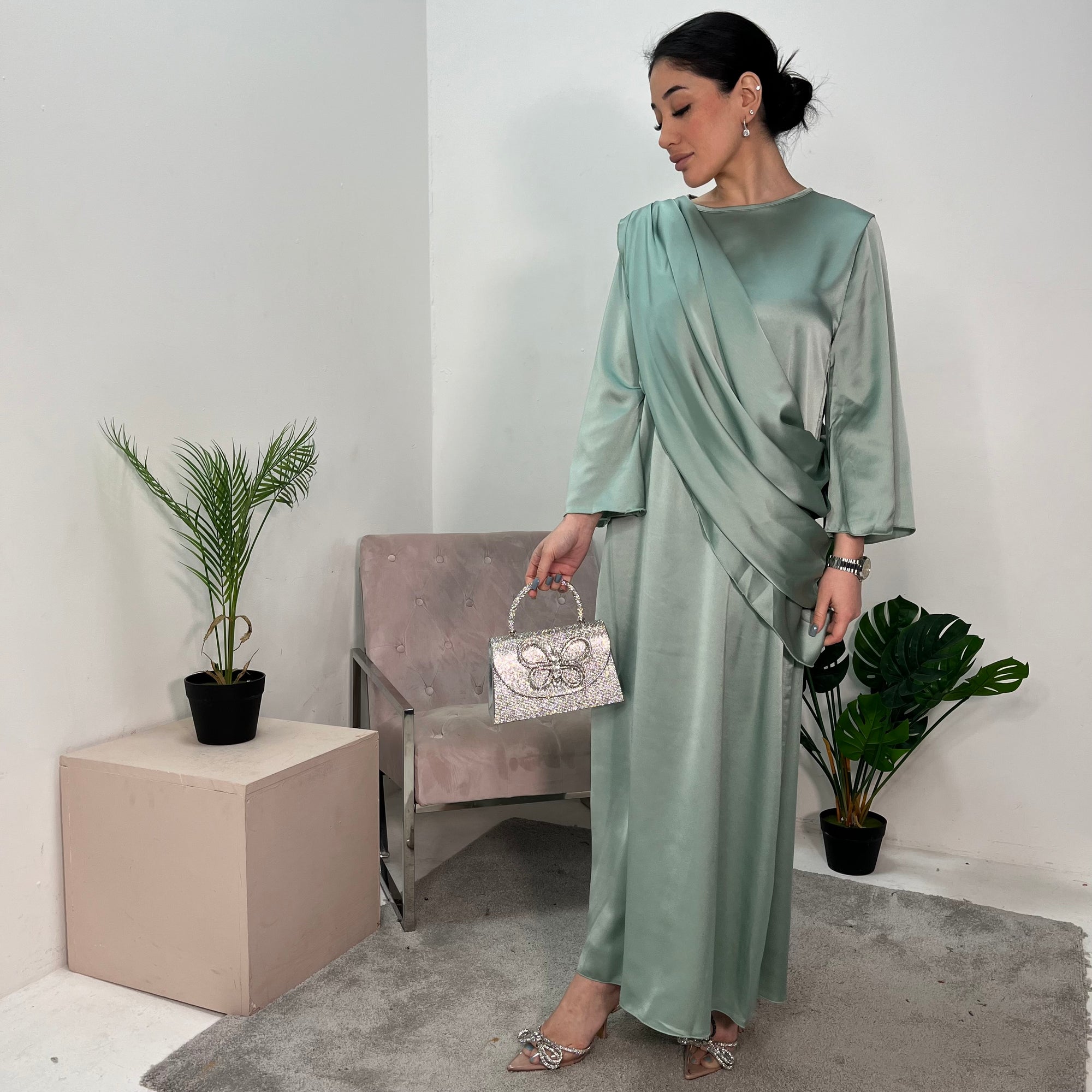 Guli Mint Satin Drape Detail Long Dress