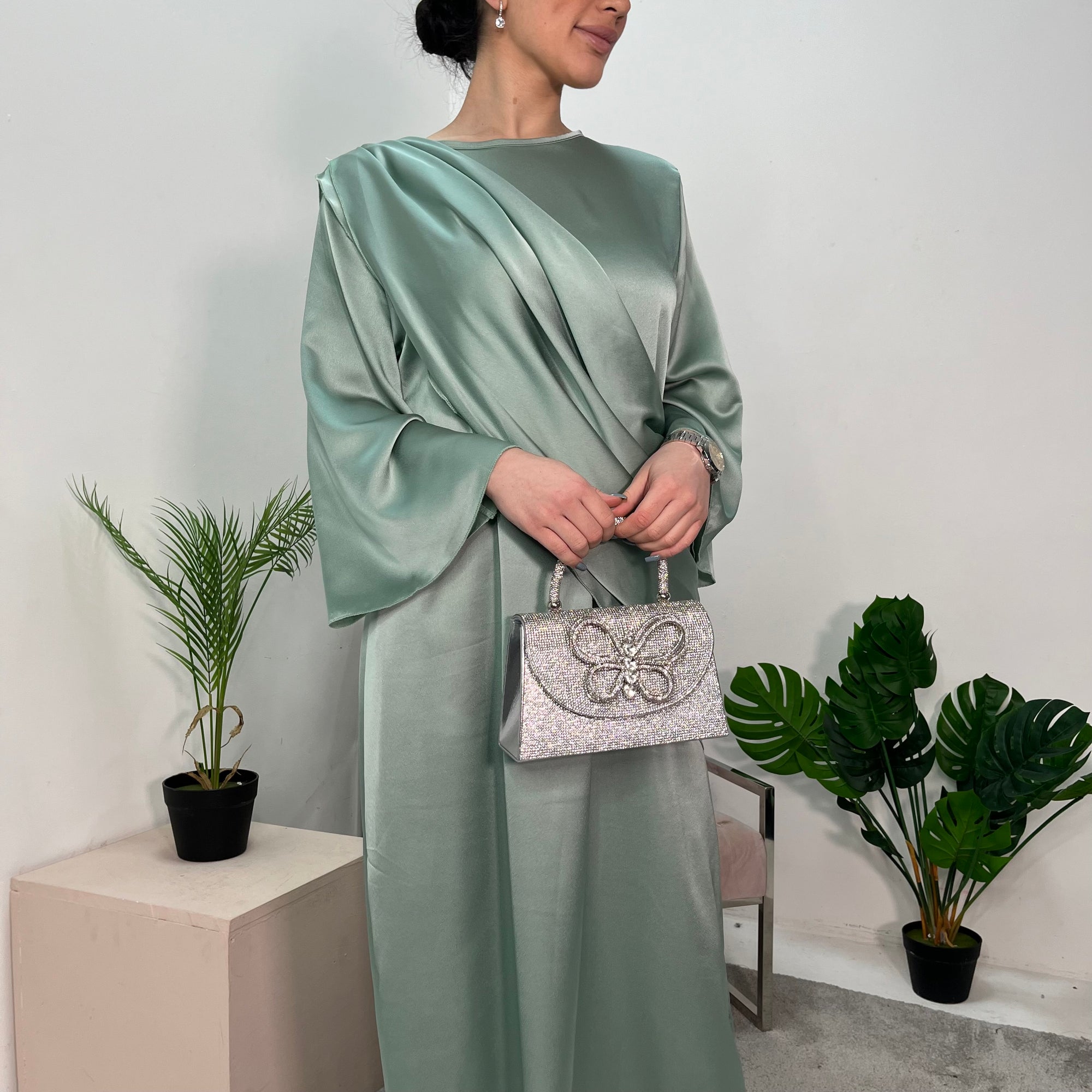 Guli Mint Satin Drape Detail Long Dress