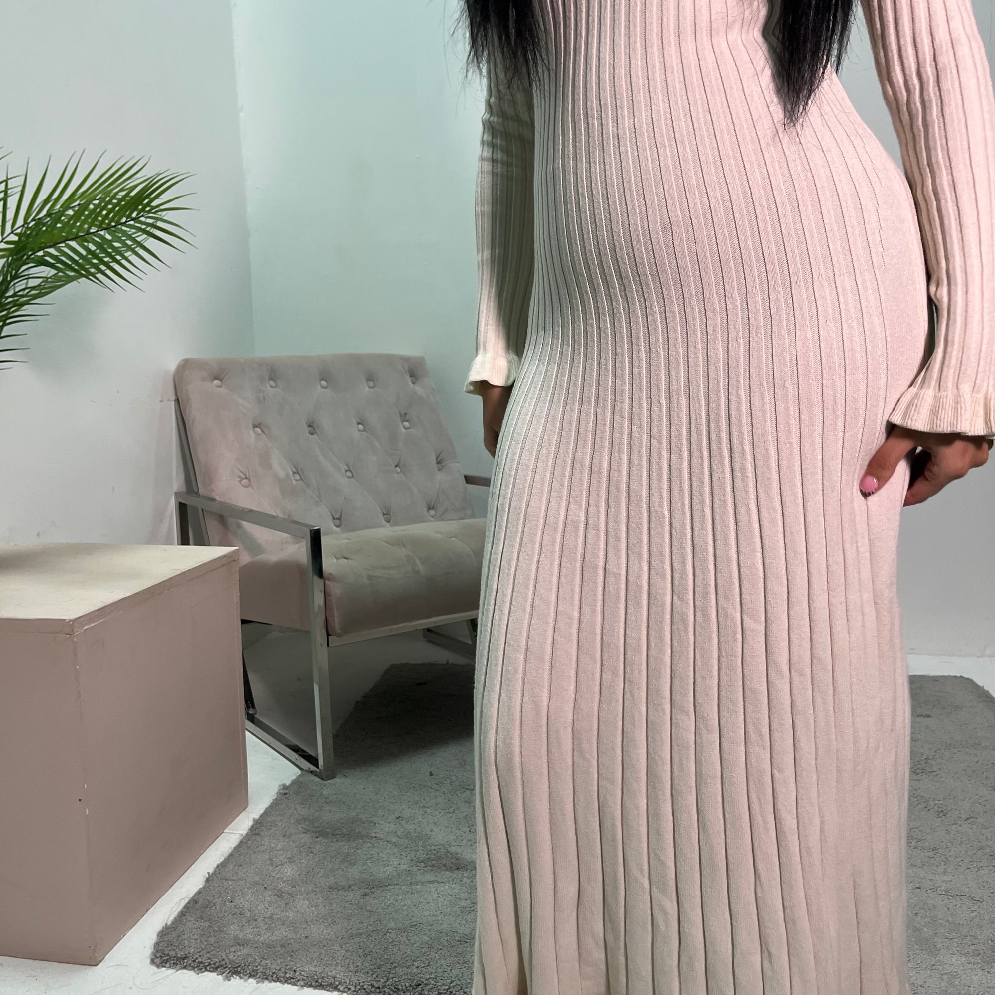 Luna Cream Knitted Ribbed Maxi Dress