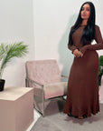 Luna Chocolate Knitted Ribbed Maxi Dress