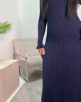 Luna Navy Knitted Ribbed Maxi Dress