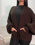 Nova Chocolate Balloon Sleeve Short Pocket Cardigan