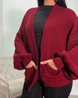 Nova Wine Balloon Sleeve Short Pocket Cardigan