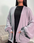 Nova Grey Balloon Sleeve Short Pocket Cardigan