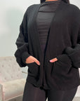 Nova Black Balloon Sleeve Short Pocket Cardigan