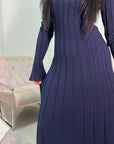 Diya Navy V Neck Ribbed Tie Back Knitted Dress