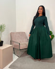 Nora Emerald Green Flared Long Sleeve Ribbed Top Dress