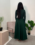 Nora Emerald Green Flared Long Sleeve Ribbed Top Dress