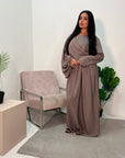 Siljay Mocha Extreme Batwing Sleeve Linen Dress