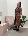 Taya Chocolate PU Faux Leather Trench Coat