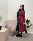 Taya Wine PU Faux Leather Trench Coat