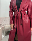 Taya Wine PU Faux Leather Trench Coat