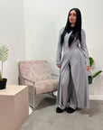 Hani Grey Soft Wrap Long Jacket & Trouser Co Ord Set