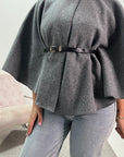 Mariana Dark Grey Belted Cape Jacket