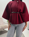 Mariana Wine Belted Cape Jacket