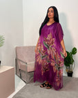 Heba Purple Floral Silk Kaftan Dress